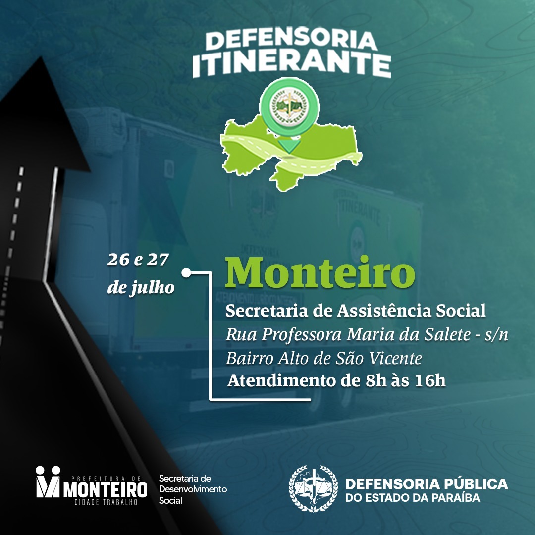 Monteiro recebe a Defensoria Itinerante nos dias 26 e 27 de julho